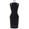 Kate Kasin cuello redondo para mujer cortado Peplum negro sin mangas corto vestido de lápiz de negocios vestido de verano KK000395-1